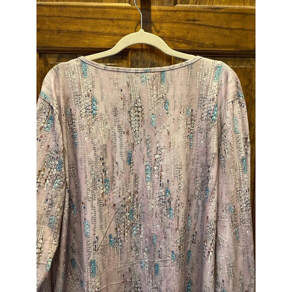 Women’s Blouse Plus Size 4X Top V Neck Purple Pattern Soft Fabric + Stretch - Picture 5 of 9